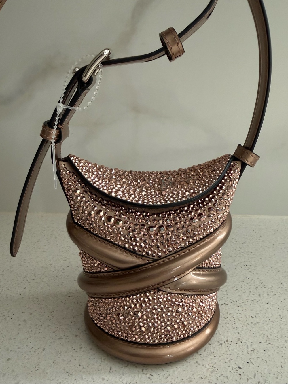Alexander McQueen Crystal Bucket Bag Rose Gold Crystal
